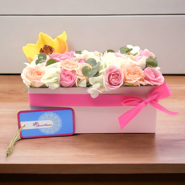 Baby Girl Collection, Classic Box Arrangement, Pink Spray Rose, Hydrangea, Eucalyptus, Special Gift, Pink Box
